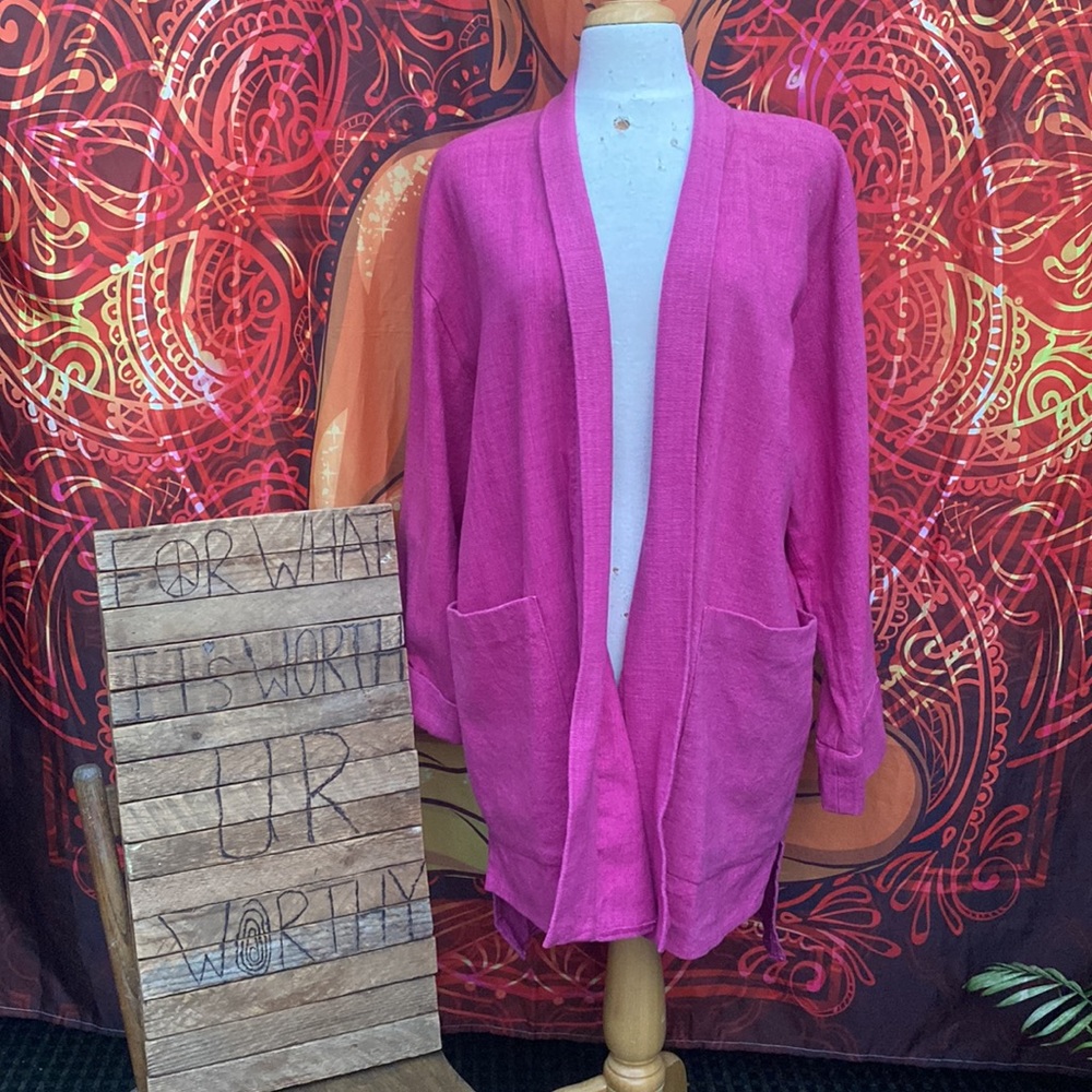 Vintage 80s Ms Emma Designs Handcrafted Fuchsia Pink Cotton Blazer 2XL 3XL